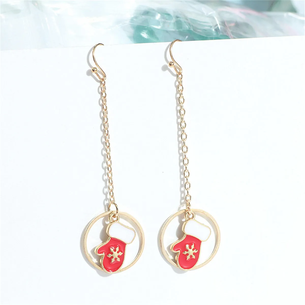 Red & White Enamel 18K Gold-Plated Mittens In Circle Drop Earrings