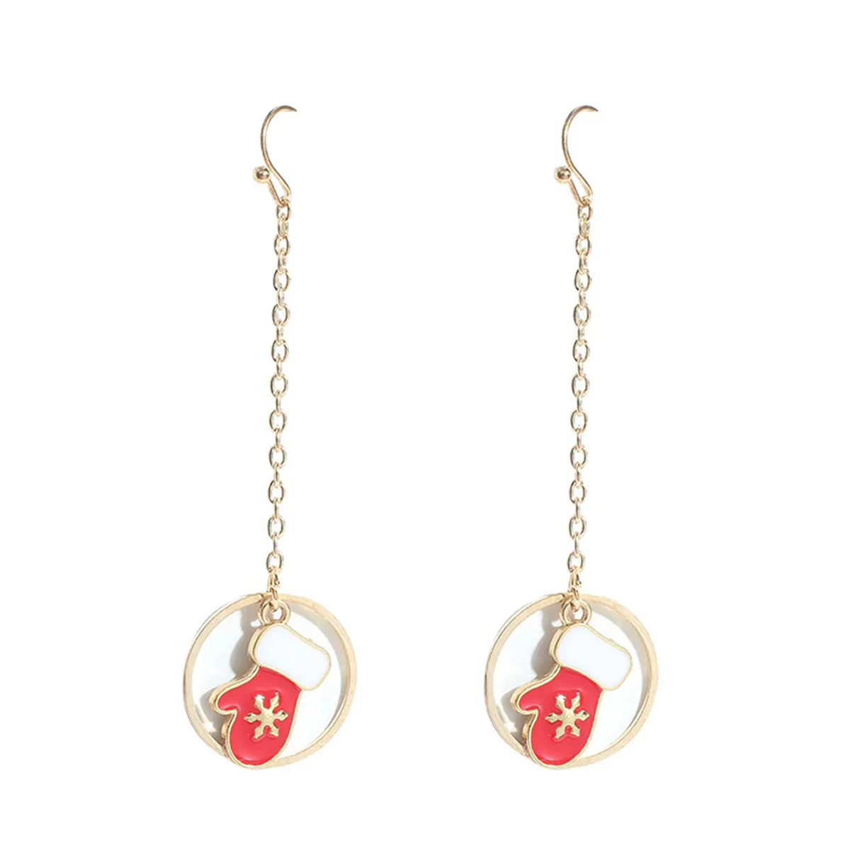Red & White Enamel 18K Gold-Plated Mittens In Circle Drop Earrings