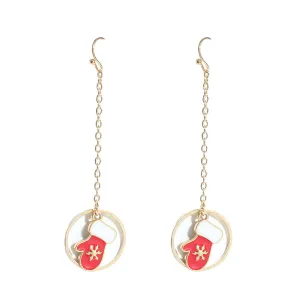 Red & White Enamel 18K Gold-Plated Mittens In Circle Drop Earrings