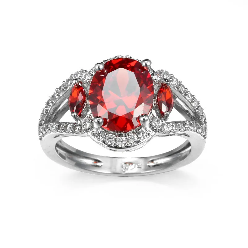 Red Cubic Zirconia & Crystal Open Oval Ring