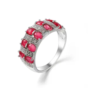 Red Cubic Zirconia & Crystal Two-Row Oval-Cut Ring