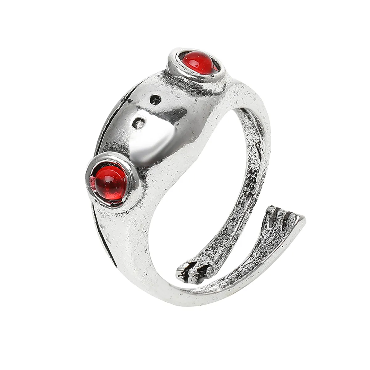 Red Cubic Zirconia & Silver-Plated Frog Adjustable Ring
