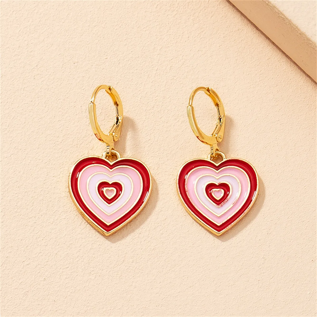 Red Enamel & 18K Gold-Plated Heart Huggie Earrings