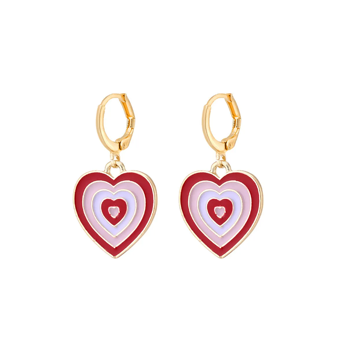 Red Enamel & 18K Gold-Plated Heart Huggie Earrings