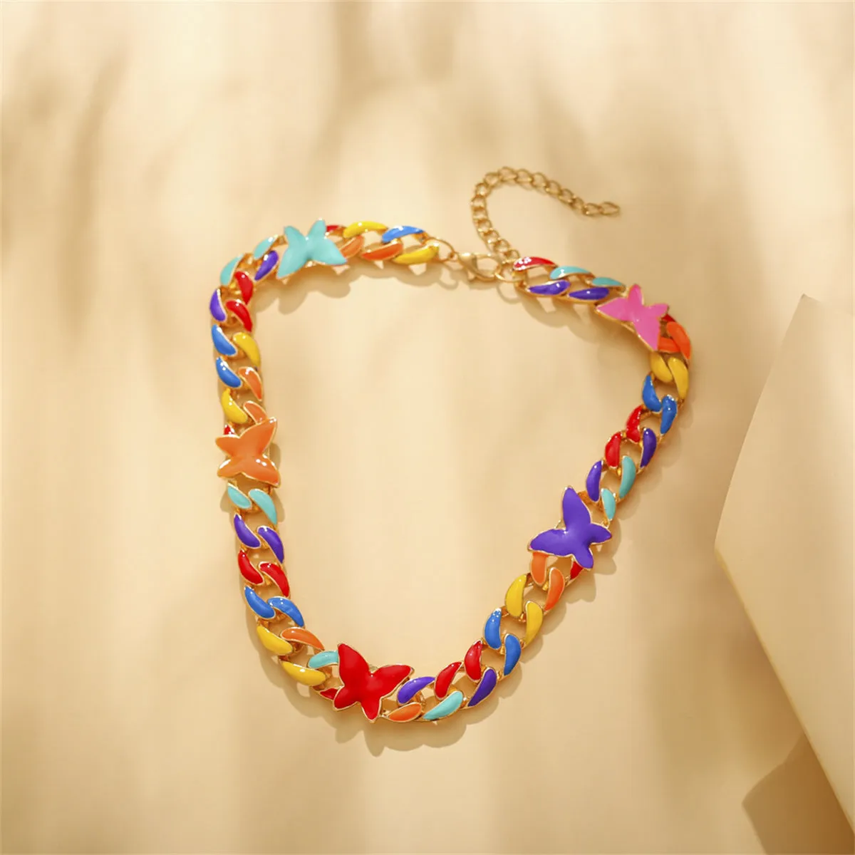 Red Enamel & 18K Gold-Plated Multicolor Butterfly Curb Chain Necklace