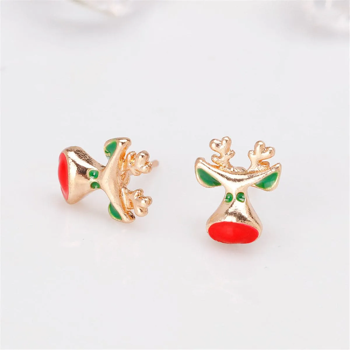 Red Enamel & 18K Gold-Plated Reindeer Head Stud Earrings