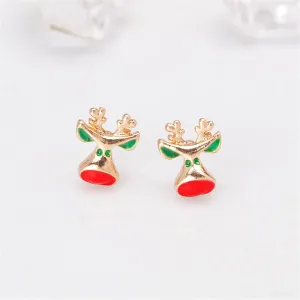 Red Enamel & 18K Gold-Plated Reindeer Head Stud Earrings