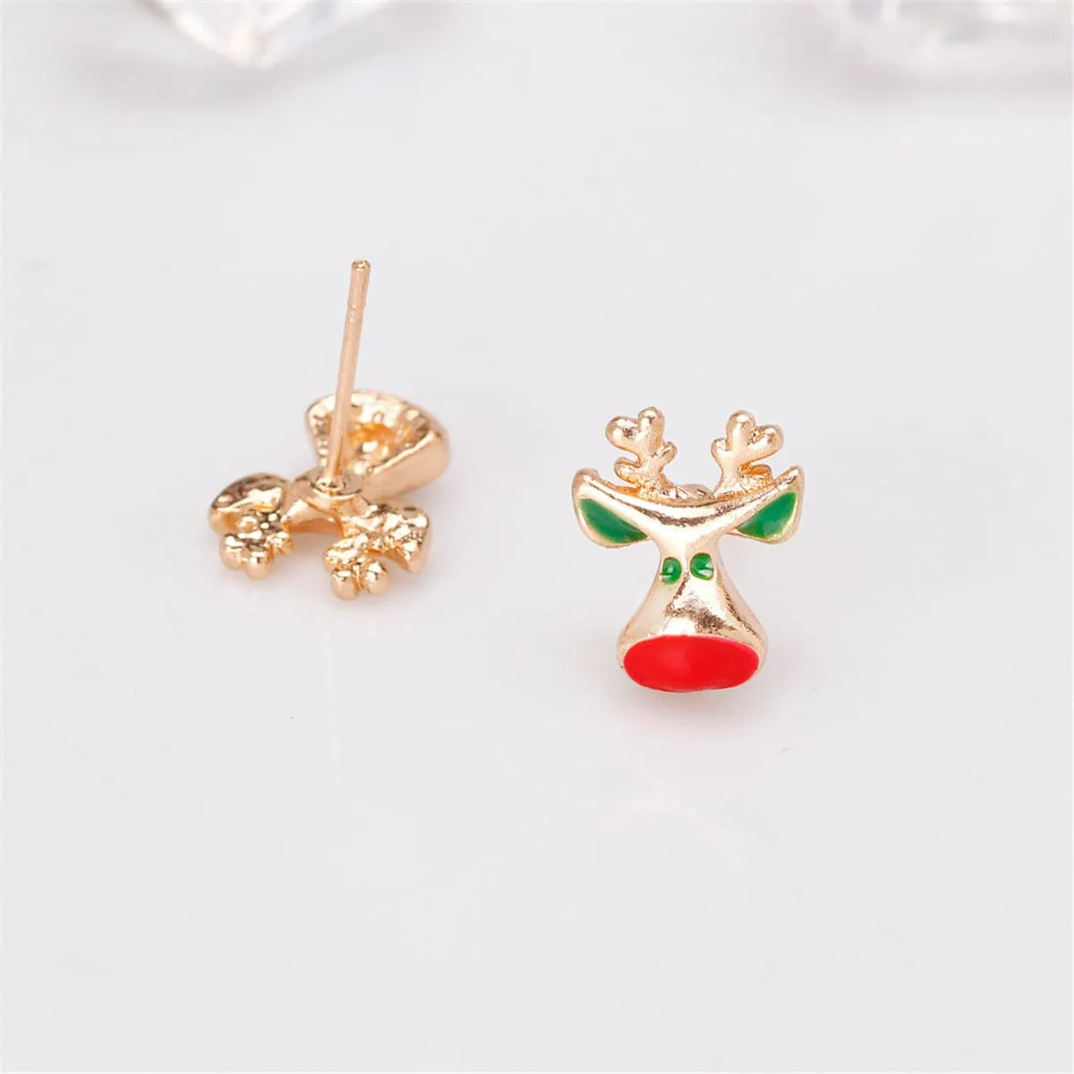 Red Enamel & 18K Gold-Plated Reindeer Head Stud Earrings