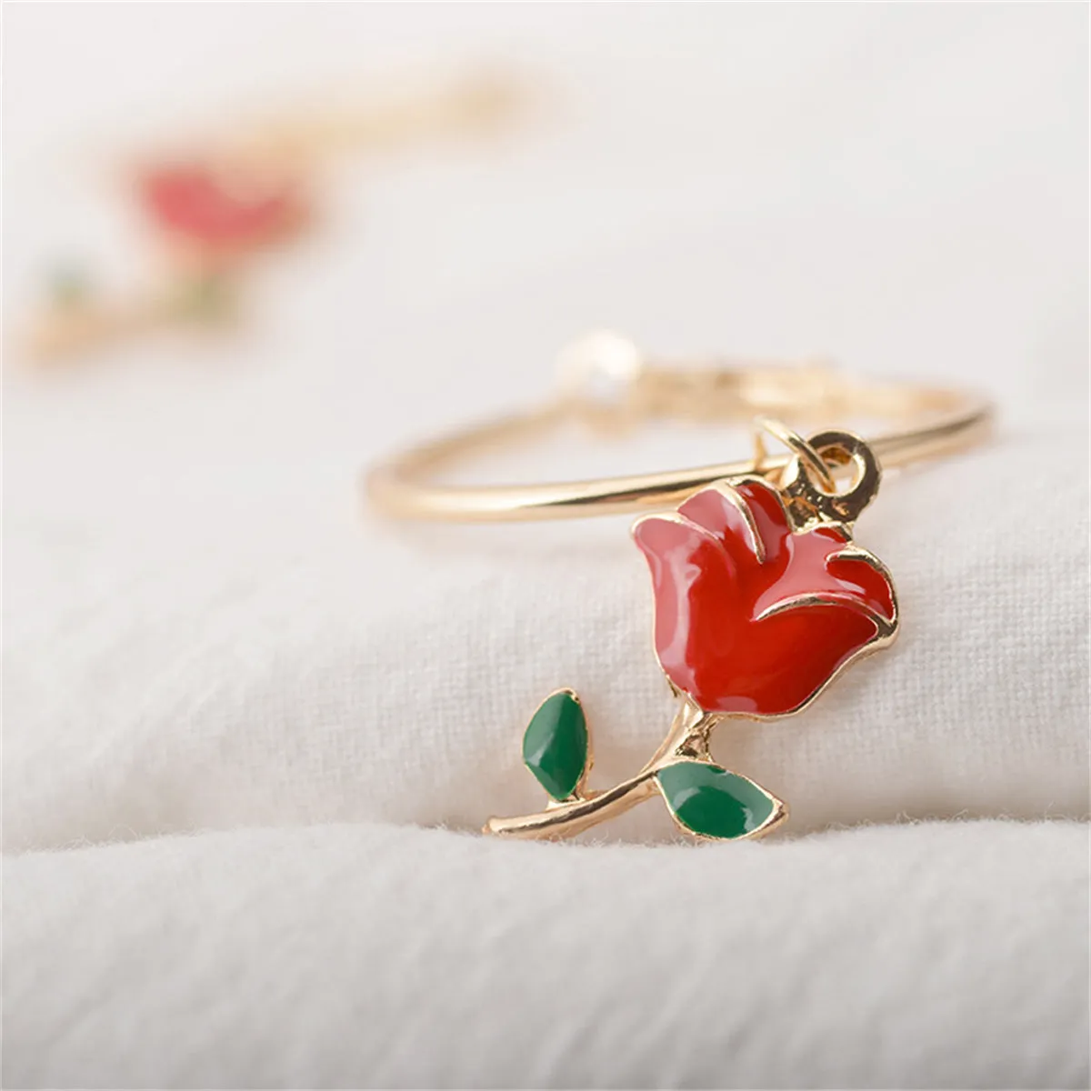 Red Enamel & 18K Gold-Plated Rose Huggie Earrings