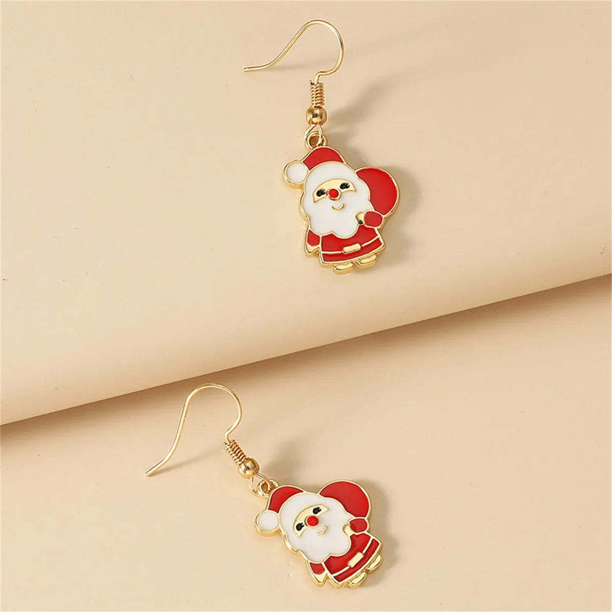 Red Enamel & 18K Gold-Plated Santa Pendant Necklace & Drop Earrings