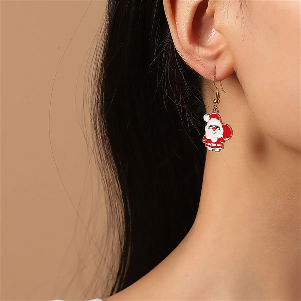 Red Enamel & 18K Gold-Plated Santa Pendant Necklace & Drop Earrings
