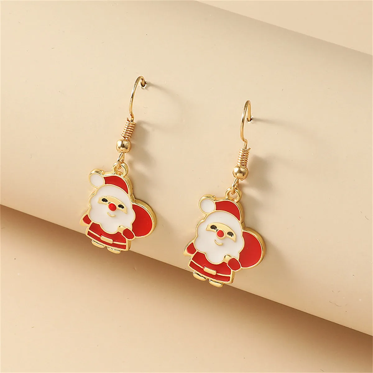 Red Enamel & 18K Gold-Plated Santa Pendant Necklace & Drop Earrings