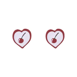 Red Enamel & Silver-Plated Cherry Heart Stud Earrings