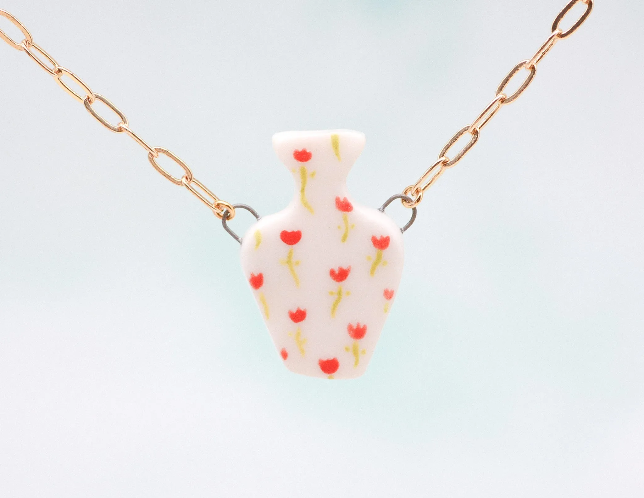 Red Tulip Vase Necklace