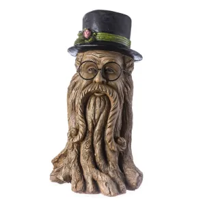 Resin Indoor/Outdoor Tree Man with Hat Garden Sculpture, 9.5"x9.5"x17"inches