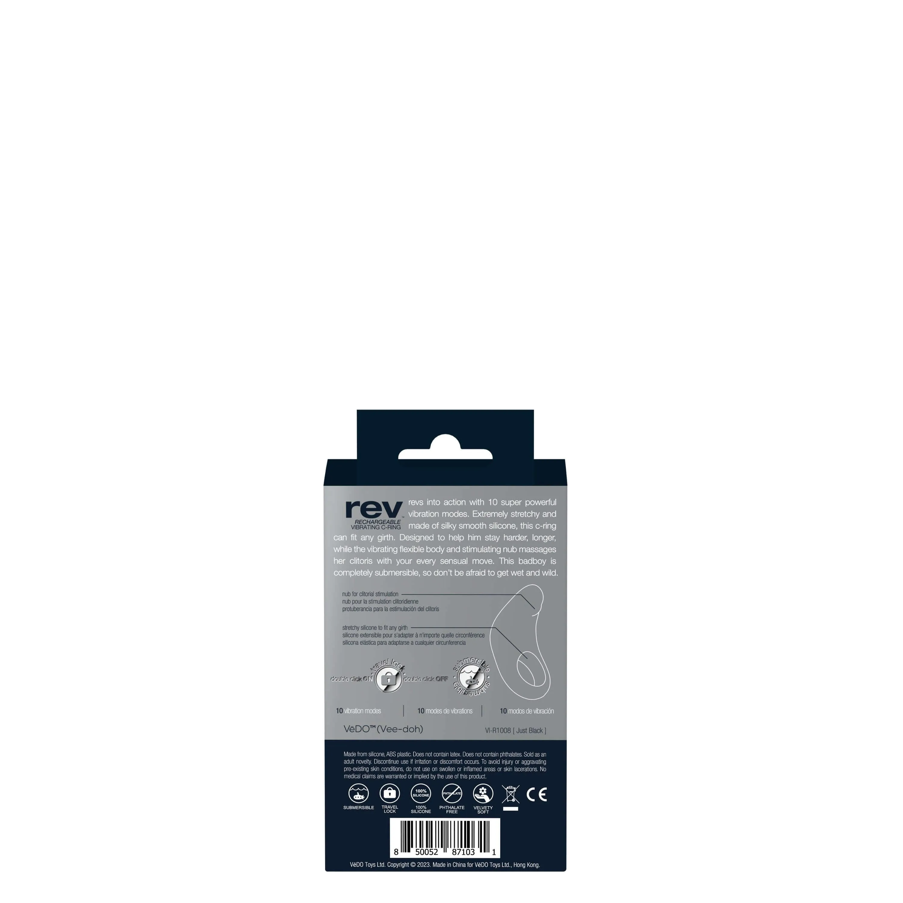 Rev Rechargeable Vibrating C-Ring Black: Drive Your Pleasure to New Heights