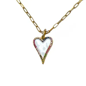 Rhinestone Enamel Heart Charm Pendant Necklace