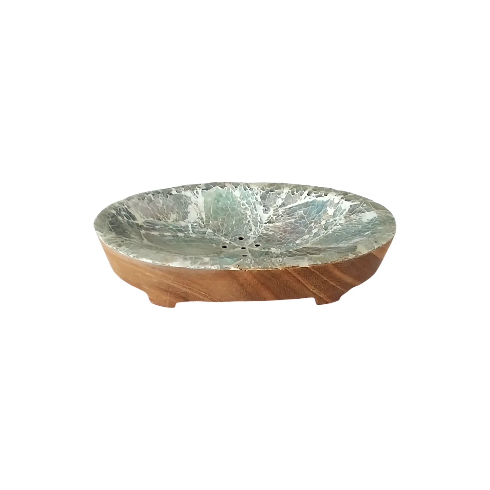 River Abalone Teak Wood Soap Dish
