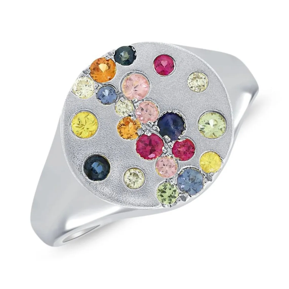 Scattered Round Gemstones Confetti Signet Ring