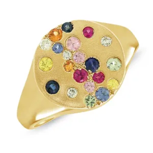 Scattered Round Gemstones Confetti Signet Ring