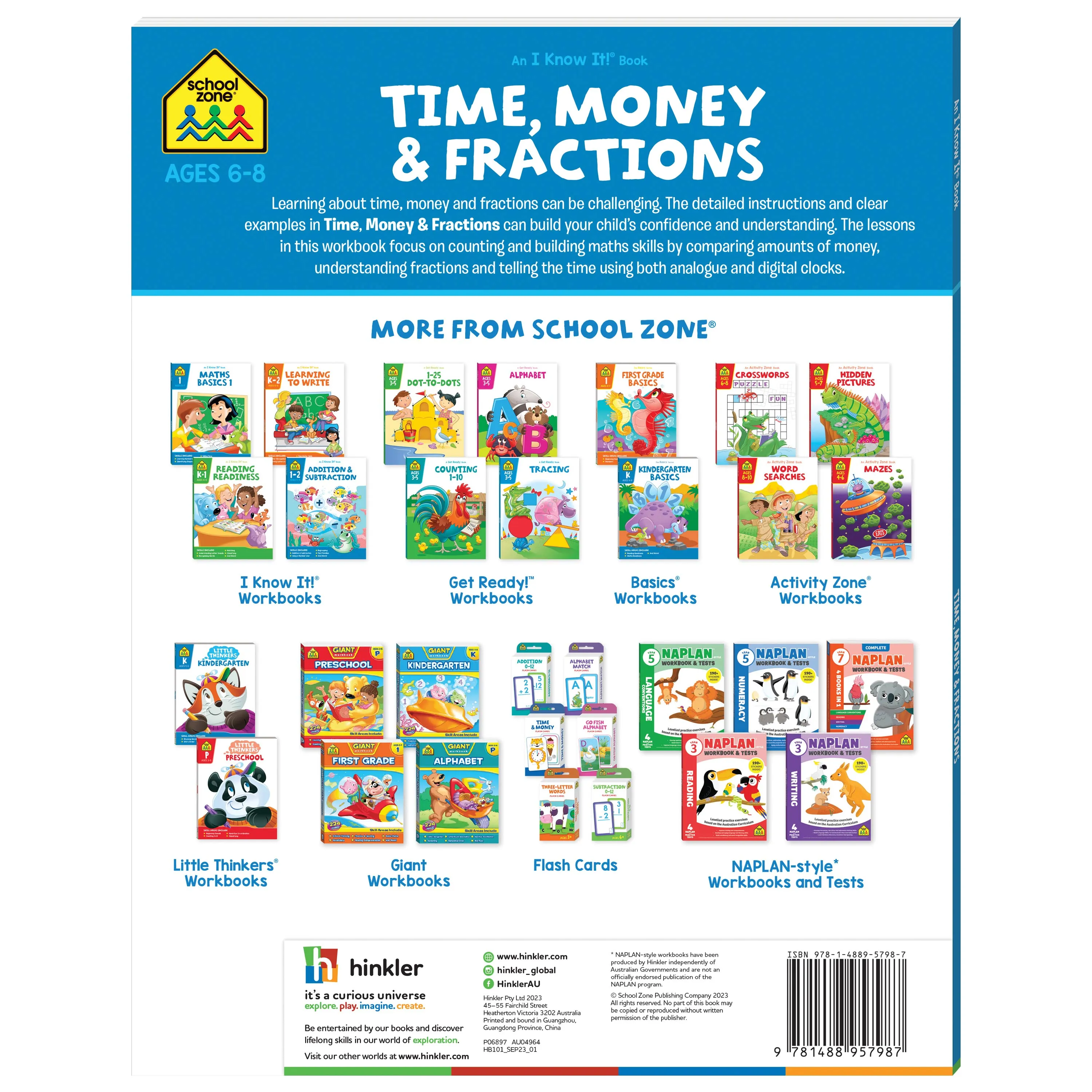 School Zone I Know It! Time, Money and Fractions