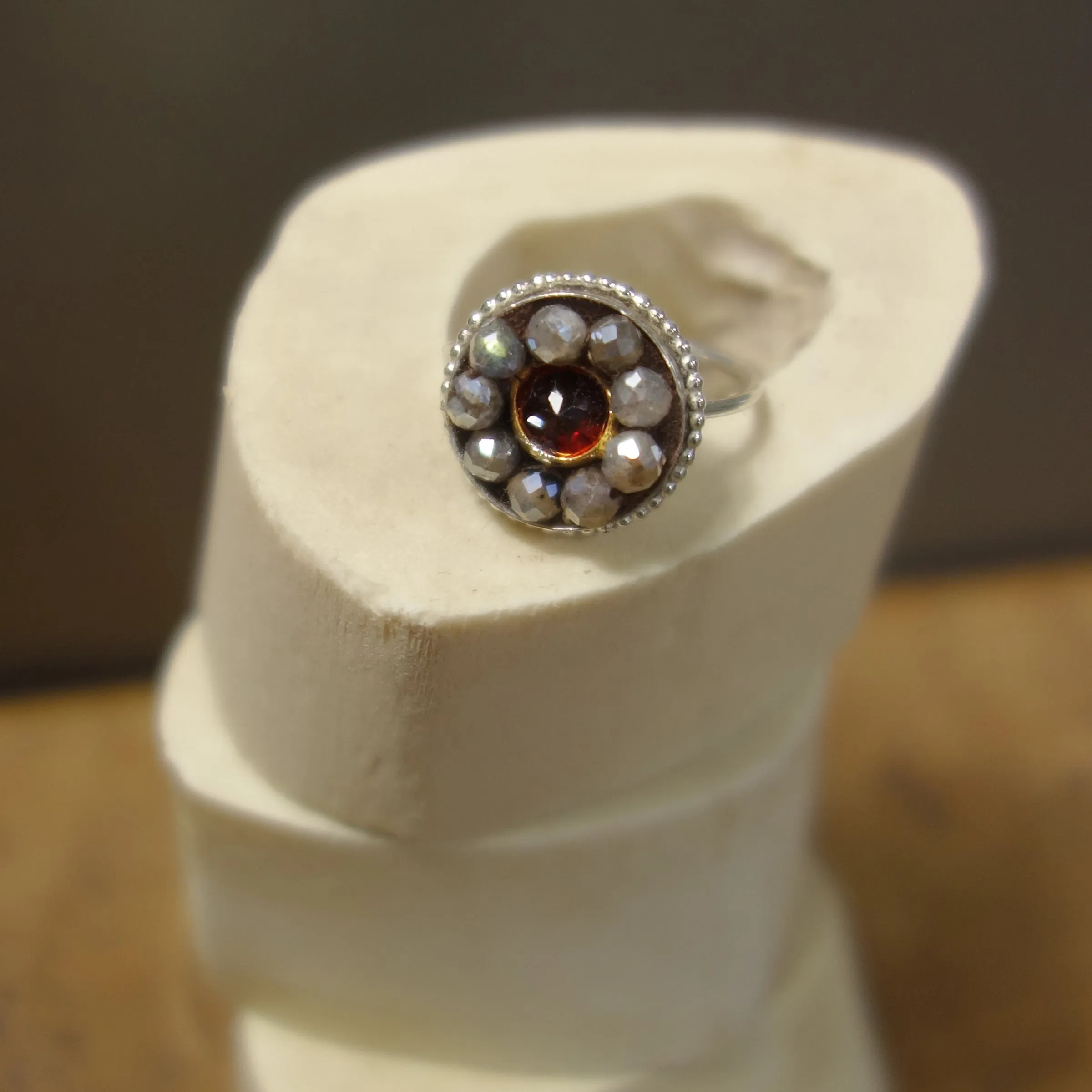 Sealed with a Kiss (garnet and labradorite mosaic ring)