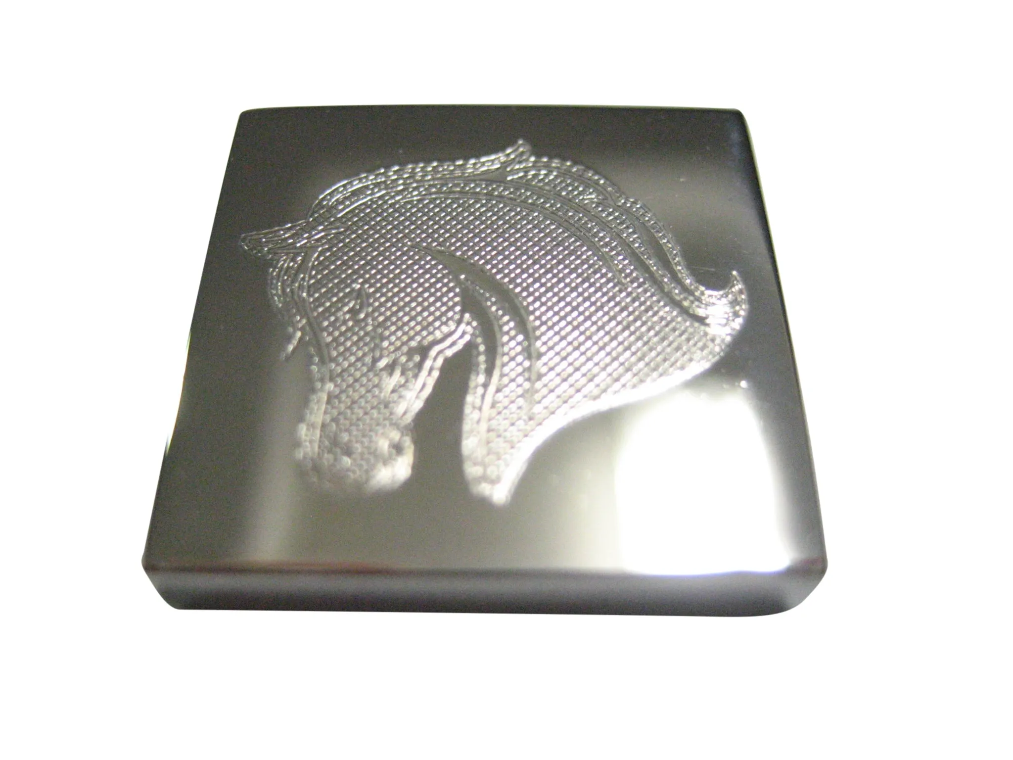 Silver Toned Etched Horse Head Magnet