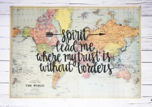 Spirit lead me (Hillsong) -  20x28 Light Blue World Map