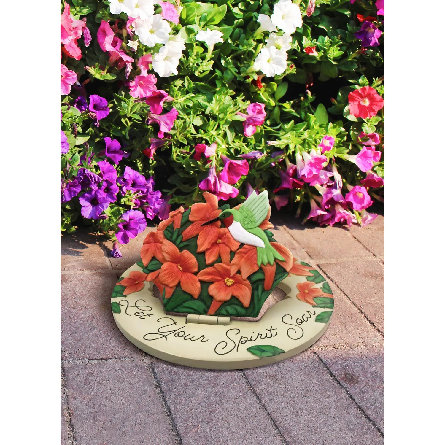 Spread Your Wings and Let Your Spirit Soar, 3D Hummingbird, Round Garden Stone, 11"x11"x0.5"inches
