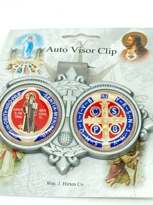 St. Benedict Medal Enamel Auto Visor Clip
