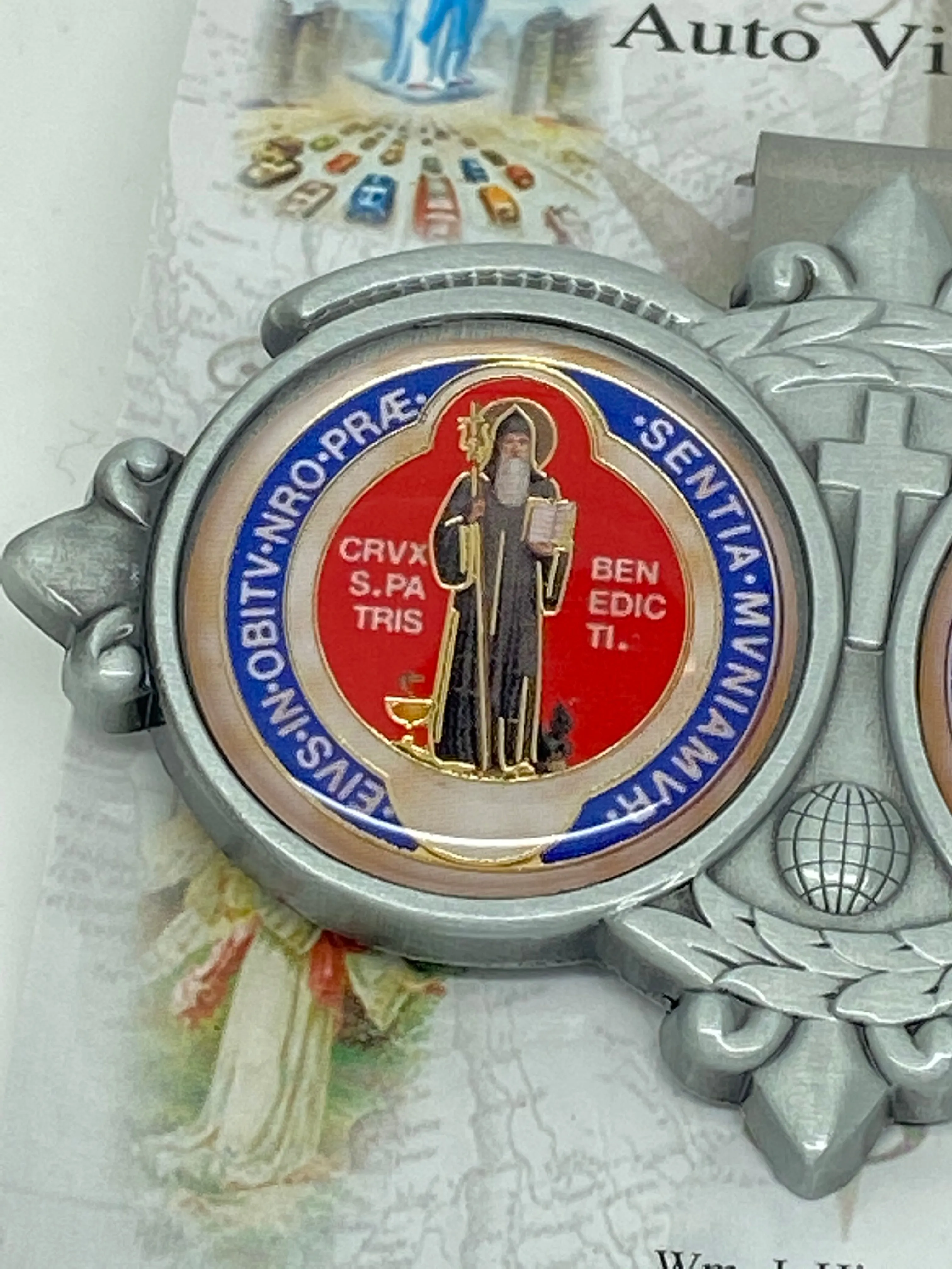 St. Benedict Medal Enamel Auto Visor Clip