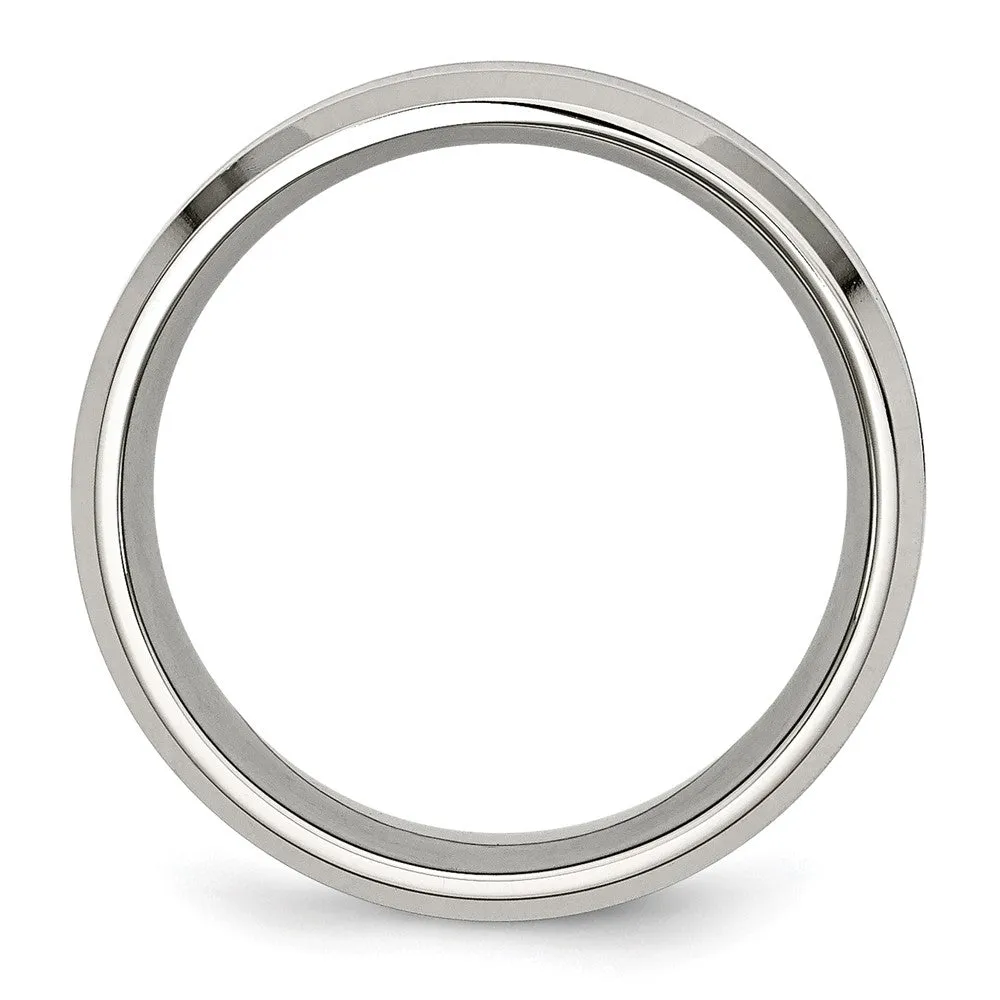 Stainless Steel Polished Red Koa Wood Inlay Enameled 8mm Band