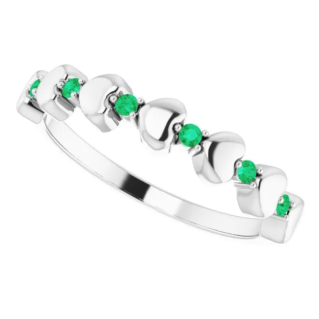Sterling Silver Natural Emerald Heart Stackable Ring