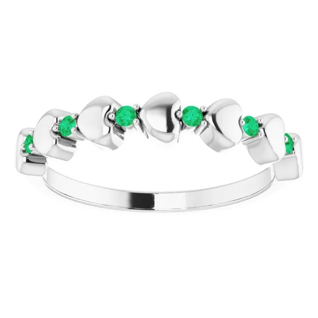 Sterling Silver Natural Emerald Heart Stackable Ring