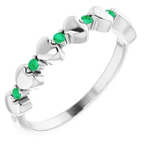 Sterling Silver Natural Emerald Heart Stackable Ring