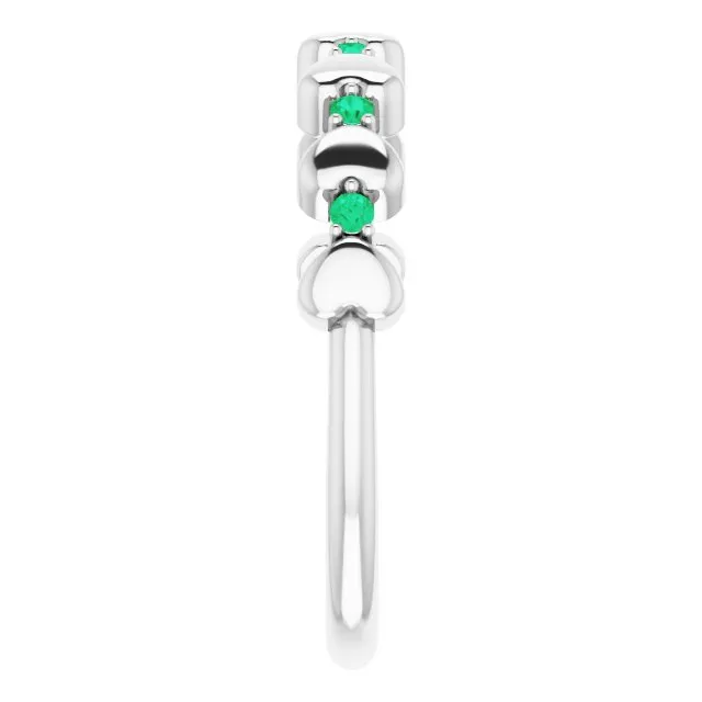 Sterling Silver Natural Emerald Heart Stackable Ring