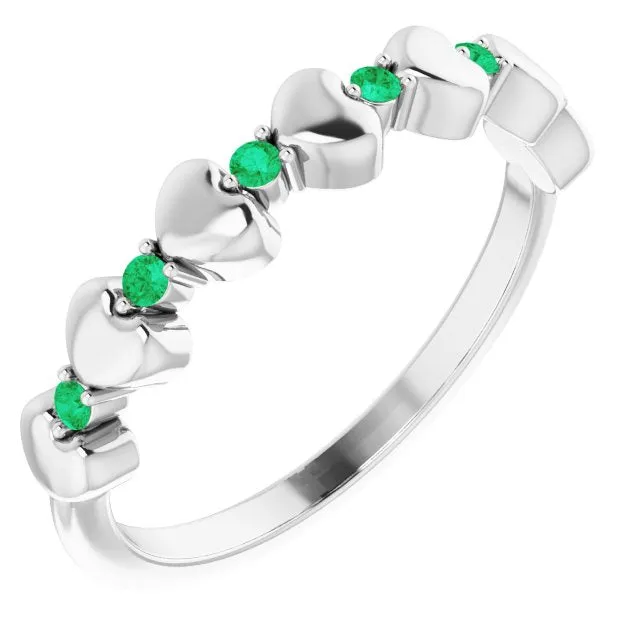 Sterling Silver Natural Emerald Heart Stackable Ring