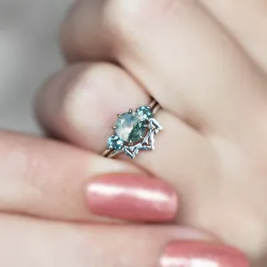 Taia Moss Agate Ring Set With Teal Tourmalines - Ready To Ship