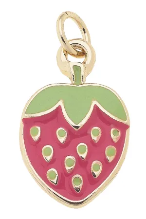 Tiny Enamel Strawberry Charm in Red & Light Green