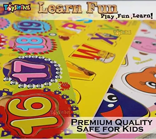 Toyshine 3 in 1 Wooden Picto-Puzzle ABC, 123 (1-20) and Shapes Puzzle Toy, Educational and Learning Toy