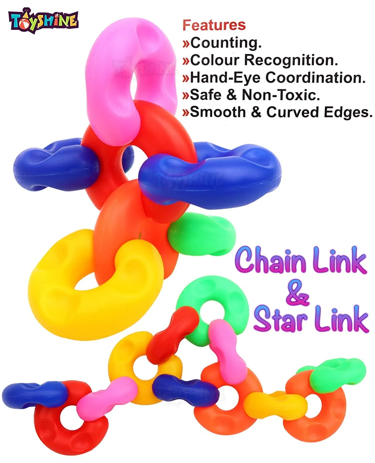 Toyshine Chain Links Set of 12 STEM Toddler Toys & Gifts for Boys, Girls Ages 2 Years  - Mind Building Developmental Learning Toy, Multi