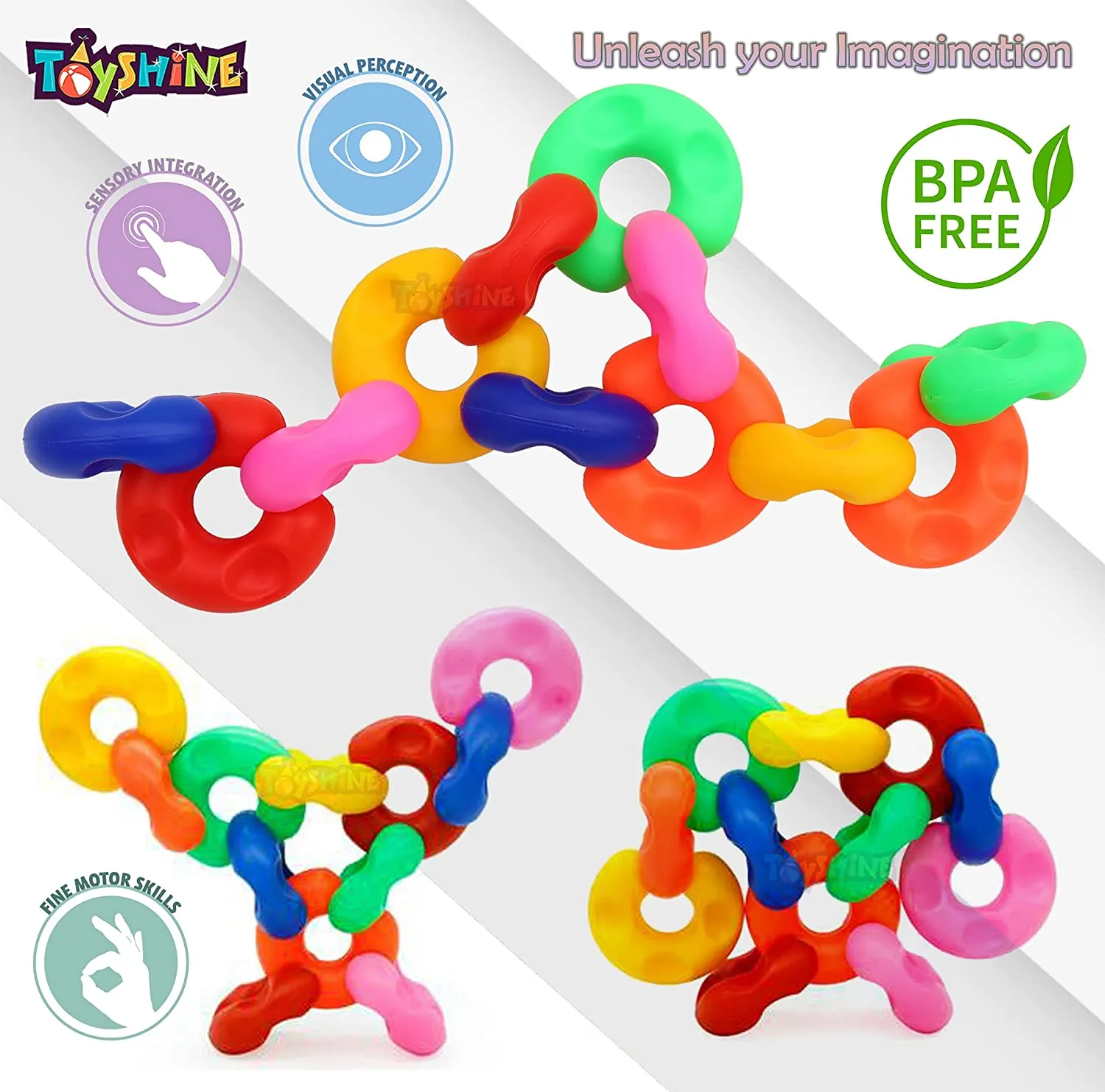 Toyshine Chain Links Set of 12 STEM Toddler Toys & Gifts for Boys, Girls Ages 2 Years  - Mind Building Developmental Learning Toy, Multi