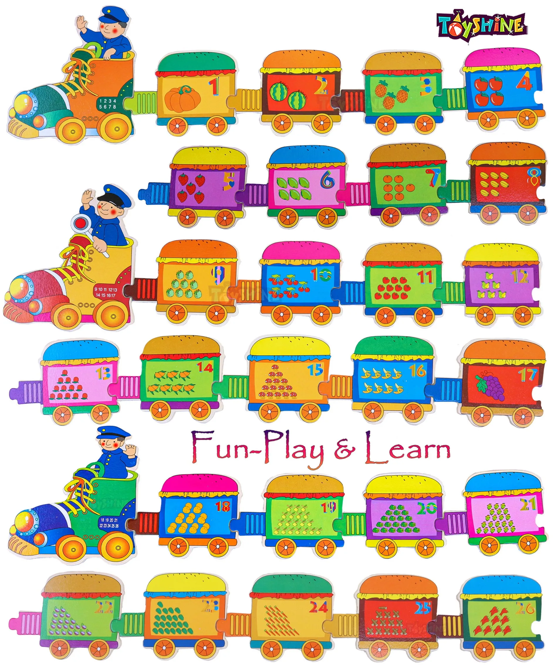 Toyshine Pack of 10 Number Train 123 Puzzle Toy, Educational and Learning Toy | Birthday Return Gift Party Favor for Kids Girls Boys