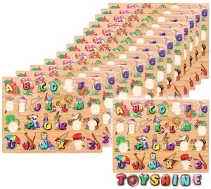 Toyshine Pack of 12 Premium Wooden ABC Capital Letters Puzzle Toy