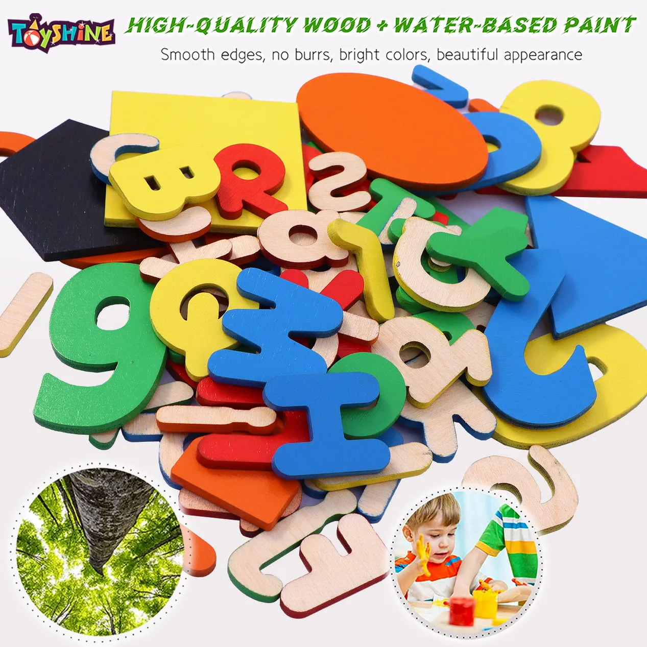 Toyshine Pack of 4 Wooden Toddler Puzzles | 123, Small ABC and Capital ABC and Shapes | Kids Educational Preschool Puzzles for Children Babies Boys Girls