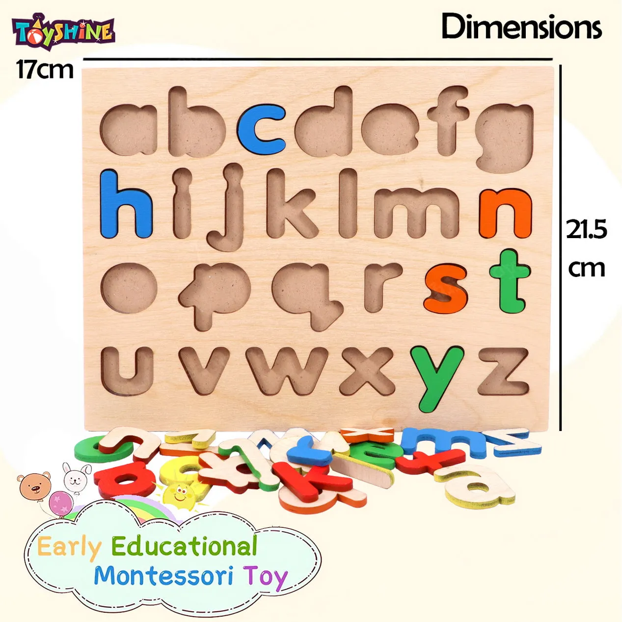 Toyshine Pack of 4 Wooden Toddler Puzzles | 123, Small ABC and Capital ABC and Shapes | Kids Educational Preschool Puzzles for Children Babies Boys Girls
