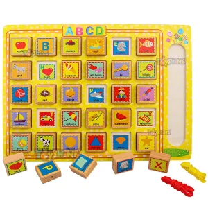 Toyshine Wooden English Learning Alphabet Tray with Lacing Beads , Educational Toy for 2 3 4 5 Year Kids (TS-2022)