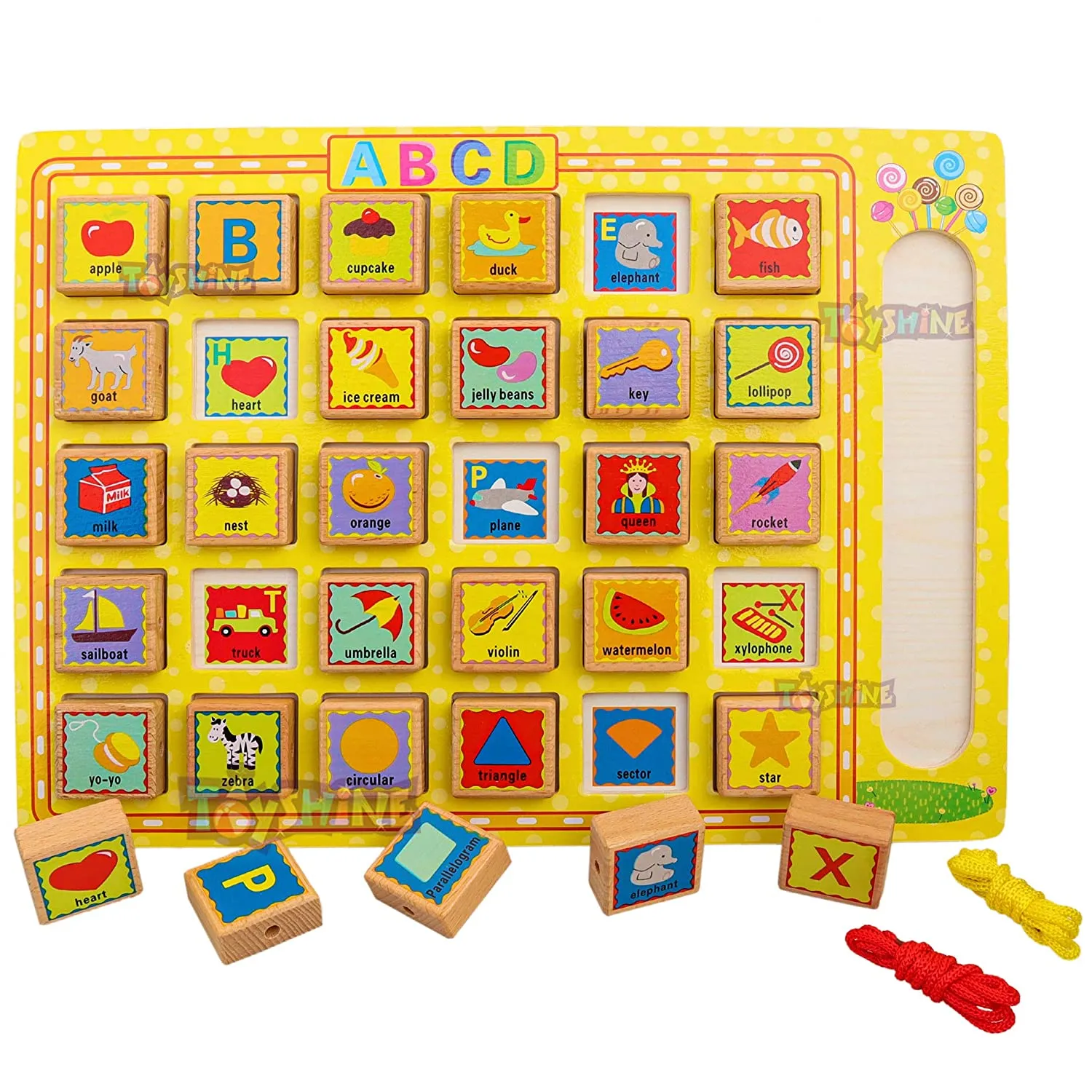 Toyshine Wooden English Learning Alphabet Tray with Lacing Beads , Educational Toy for 2 3 4 5 Year Kids (TS-2022)