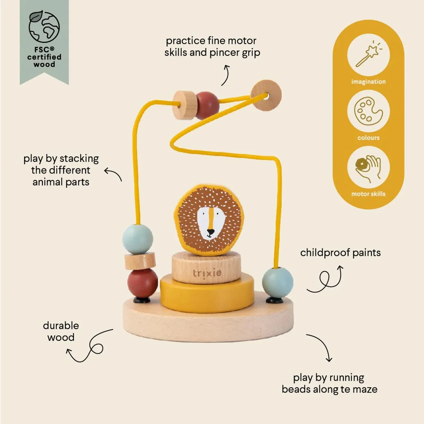 Trixie Wooden Beads Maze - Mr Lion
