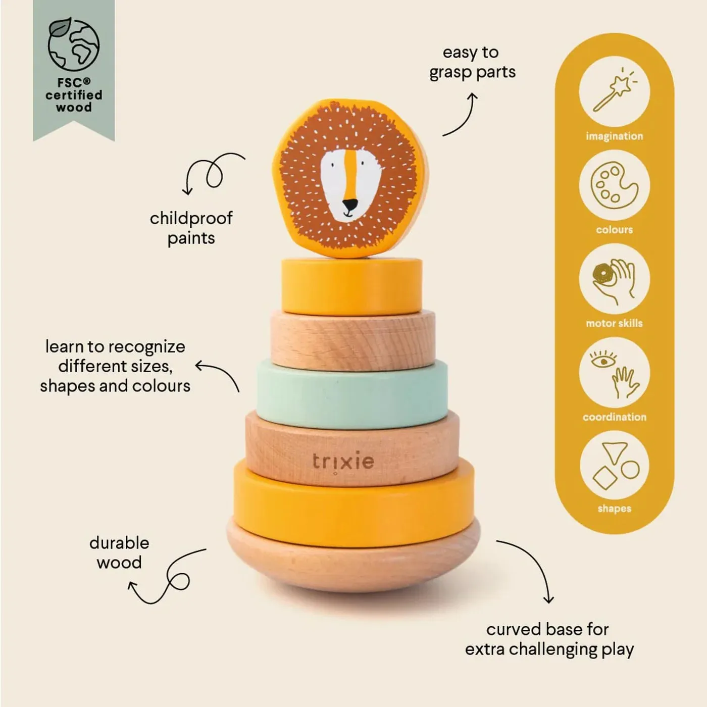 Trixie Wooden Stacking Toy - Mr Lion
